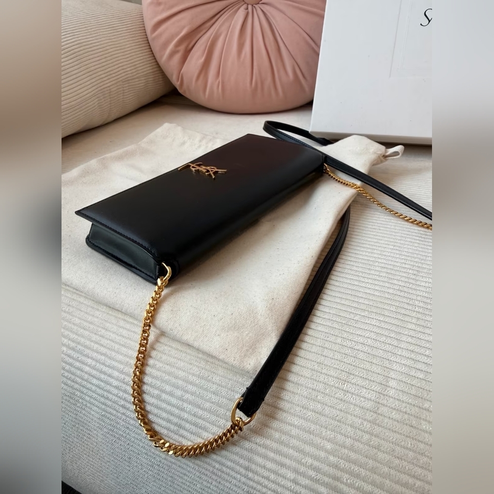 Yves Saint Laurent Cassandre Phone Holder Leather Chain Wallet Purse - Picture 7 of 11